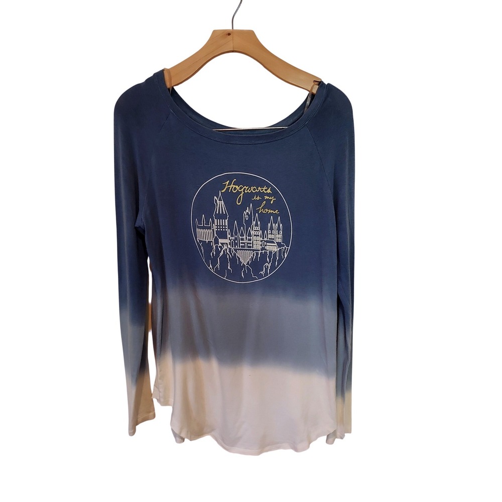 Potterheads Hogwarts Is My Home Ombre Long Sleeve Shirt Blue White Womens XS